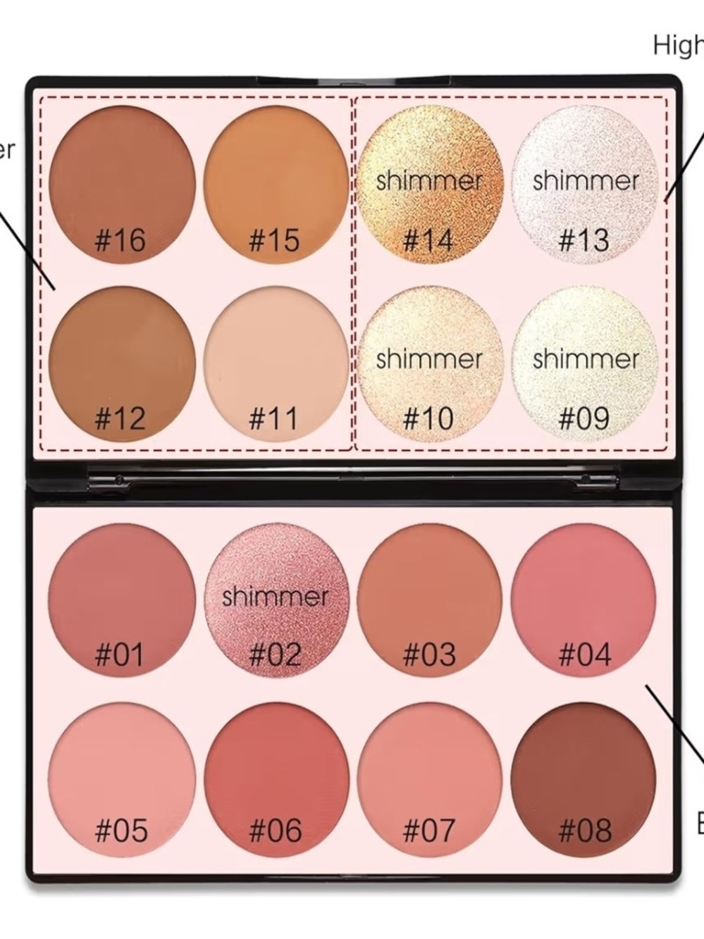 Neutral & Pink Blush and Highlighter Palette - 12 Shades